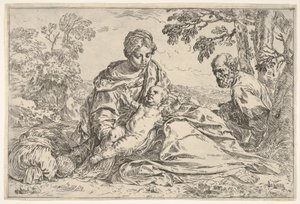 استرح على متن الرحلة إلى مصر ، مريم تحمل الطفل المسيح مع القديس يوسف ... ، كاليفورنيا. 1640 أو بعد ذلك. بواسطة غير معروف