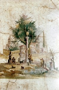لوحة جدارية رومانية لمنظر طبيعي أسطوري ، فيلا Agrippa Posthumus ، بالقرب من بومبي ، إيطاليا بواسطة غير معروف