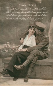 بطاقة بريدية رومانسية بها جندي وحبيبته ، c1914-18 بواسطة غير معروف