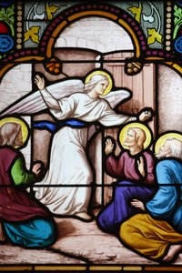 كاتدرائية Saint-Corentin (Saint Corentin) ، Quimper Angel زجاج ملون: ظهور القديس بطرس ، كيمبر ، فرنسا بواسطة غير معروف