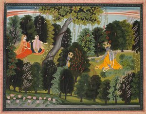 ساخي يقنع رادها بمقابلة كريشنا ، من لامباغرون جيتا جوفيندا ... ، ج. 1820-1825. بواسطة غير معروف