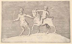 الماعز الرائد Satyr الذي يركب عليه الرضيع ، تم نشره تقريبًا. 1599-1622. بواسطة غير معروف