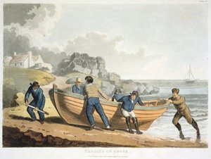 قام البحارة بسحب زورق مبني من الكلنكر إلى الشاطئ ، 1821 بواسطة غير معروف