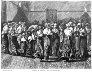 شاكرون يرقصون في لقاء ، ليبانون سبرينجز ، نيويورك ، الولايات المتحدة الأمريكية ، 1870 بواسطة غير معروف