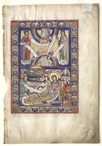 ورقة واحدة مستثناة من كتاب الإنجيل: مستطيل المهد ، ج. 1190. بواسطة غير معروف