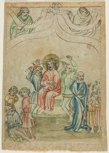ورقة واحدة من Biblia Pauperum: المسيح يحمل الصليب مقابل ، ج. 1410. بواسطة غير معروف