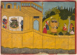 سيتا في حديقة لانكا ، من ملحمة رامايانا من فالميكي ، ج. 1725. بواسطة غير معروف