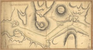 رسم تخطيطي للحصون كلينتون ومونتجومري ، اقتحم السادس من أكتوبر. 1777 من قبل القوات تحت قيادة السير هنري كلينتون ، ك.ب. ، اللفتنانت جنرال لقوات الميجور والقائد العام لنيو يورك وتوابعها. بواسطة غير معروف