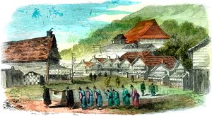 شارع في هاكوداته ، وموكب الجنازة ، اليابان ، 1856 بواسطة غير معروف