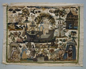 لوحة Stumpwork: قصة داود وبثشبع ، 1658. بواسطة غير معروف