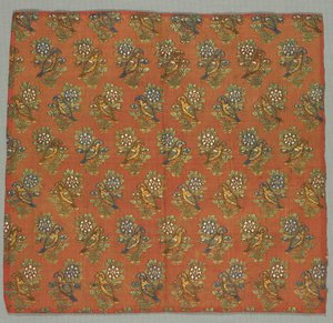 جزء من قماش التفتا مع نمط Gul-u-Bulbul ونمط العندليب ، 1700s. بواسطة غير معروف