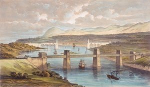 ال جسر بريتانيا الأنبوبي ، مضيق ميناي ، ويلز ، c1850 بواسطة غير معروف