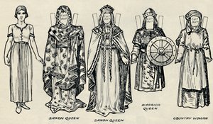 معرض الأزياء البريطانية: فستان الدنماركيين ولاحقًا الأنجلو ساكسون ، c1934 بواسطة غير معروف