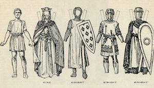 معرض الأزياء البريطانية: أنواع الملابس في أوقات Plantagenet المبكرة ، c1934 بواسطة غير معروف