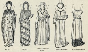 المعرض الكبير للزي البريطاني: فساتين متنوعة يتم ارتداؤها في نورمان تايمز ، c1934 بواسطة غير معروف
