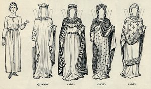 المعرض الكبير للزي البريطاني: فساتين متنوعة يتم ارتداؤها في نورمان تايمز ، c1934 بواسطة غير معروف