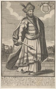 ملك كمبوديا واقفا مع صولجان في يده اليمنى ، كاليفورنيا. 1670-1700. بواسطة غير معروف