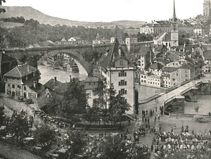 Nydeggbrücke وسوق الماشية ، برن ، سويسرا ، 1895. بواسطة غير معروف