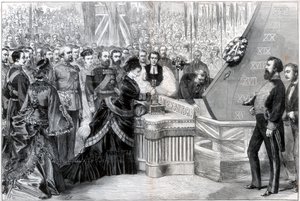 أميرة ويلز تطلق السفينة الحديدية الجديدة الكسندرا ، 1875 بواسطة غير معروف