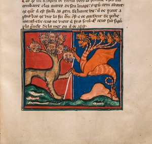 وحش البحر ووحش الأرض. صورة مصغرة من: Apocalypse de Saint Jean، حوالي 1320. بواسطة غير معروف