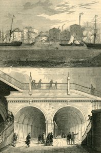 نفق التايمز كما ظهر عند فتحه في الأصل لحركة المرور ، c1872. بواسطة غير معروف