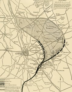 The Ypres Salient قبل وبعد معركة Ypres الثانية ... ، الحرب العالمية الأولى ، 1915 ، c1920. بواسطة غير معروف