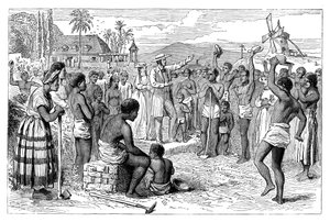 تحرير العبيد في مزرعة في غرب الهند ، أوائل القرن التاسع عشر عام 1895 بواسطة غير معروف
