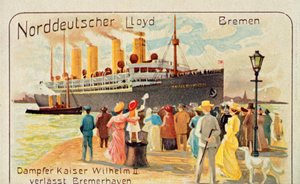 يبتعد SS SS Kaiser Wilhelm II عن رصيف الميناء في Bremerhaven ، ألمانيا ، 1905. بواسطة غير معروف