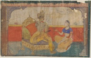 العاشق كرسنا في حديث مع الرسول من الحبيب ، من Rasikapriya ، كاليفورنيا. 1617. بواسطة غير معروف