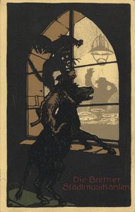تصميم عنوان كتاب موسيقيي مدينة بريمن من قبل الأخوان جريم ، 1910s بواسطة غير معروف