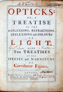 صفحة عنوان البصريات من قبل عالم اللغة الإنجليزية وعالم الرياضيات إسحاق نيوتن ، 1794 بواسطة غير معروف