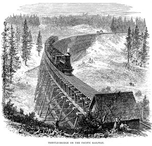 جسر Trestle على خط السكة الحديد Union Pacific ، الولايات المتحدة الأمريكية ، 1876 بواسطة غير معروف