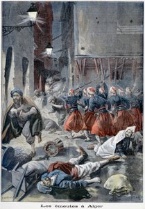 جنود يحاولون تطهير الشوارع خلال أعمال الشغب المعادية لليهود ، الجزائر ، الجزائر ، 1898 بواسطة غير معروف
