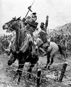 فحص Uhlans بالأسلاك الشائكة بالقرب من لييج ، بلجيكا ، الحرب العالمية الأولى ، 1914 بواسطة غير معروف