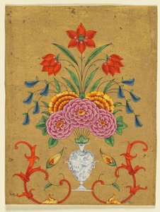 مزهرية مع تنسيق الورد وعمل التمرير ، ج. 1750-1800. بواسطة غير معروف