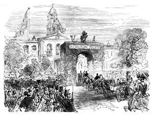 زيارة الملكة والأمير ألبرت إلى قاعة الكتان ، بلفاست ، c1850s ، c1888 بواسطة غير معروف