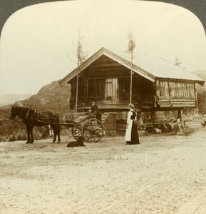 انتظار الركاب على الطريق بالقرب من Bolkesjo ، النرويج ، c1905. بواسطة غير معروف