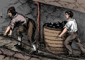 امرأة وصبي يعملان في منجم فحم ، بولتون ، لانكشاير ، 1848 بواسطة غير معروف