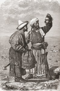 جندي أفغاني يمسك برأس عدو المقطوع ، صورة من "العالم في الأيادي" ، منقوش بواسطة Gauchard و Charles Barbant (ت 1922) ، نشر عام 1878 بواسطة غير معروف غير معروف