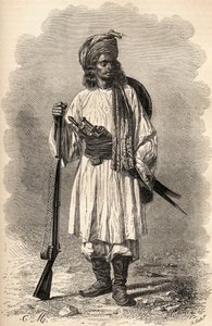جندي أفغاني ، رسم توضيحي من "العالم في الأيادي" ، نقش بواسطة H. Koch ، نشر عام 1878 بواسطة غير معروف غير معروف