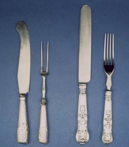 سكين وشوكة فضية ، شيفيلد ، c.1780 وإصدار لاحق 1835 ، بواسطة أتكين وأوكسلي بواسطة غير معروف غير معروف