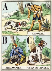 ABC: Apporte ، Braconnier ، Chien de chasse - أبجدية الصيد ، c1890 (نقش) بواسطة غير معروف