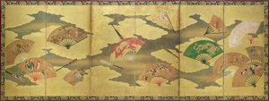 زخرفة مراوح مفتوحة ومغلقة ، فترة موموياما (1568-1615) بواسطة غير معروف