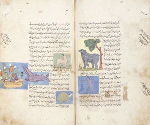 صفحة من المخطوطة الفارسية "اجا" ابن المخلوقات والغارة "ابن المجودات" بواسطة غير معروف