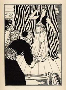 سلطان يخفي البارون دي مونشاوزن. رسم إيضاحي لويليام سترانج (1859-1921) وجي بي كلارك من "مغامرات بارون مونشاوزن (مونشهاوزن) لرودولف إريك راسب (1736-1794) (1789) بواسطة غير معروف