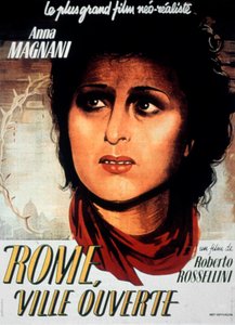 ملصق فيلم مدينة روما المفتوحة لروبرتو روسيليني مع ألدو فابريزي وآنا ماجناني عام 1944 بواسطة غير معروف