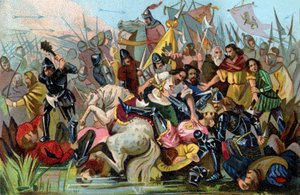 معركة توتنهام الذهبية (1302)، حوالي عام 1900 (رسم توضيحي) بواسطة فنان غير معروف