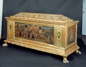 Cassone مع لوحات تصور استمرارية Scipio ورموز الثبات والحكمة ، المنسوبة إلى ورشة Apollonio di Giovanni ، حوالي 1460-65 (تمبرا على اللوحة) بواسطة غير معروف