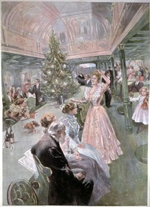 ليلة عيد الميلاد على متن سفينة سياحية، حوالي عام 1900 (رسم توضيحي) بواسطة فنان غير معروف