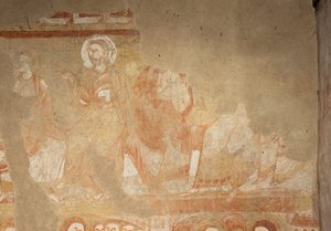 الكنيسة (Église Saint-Martin). الداخلية. اللوحات الجدارية (فريسكو). الجدار الغربي للصحن. التفاصيل. الرسل. القرن الثاني عشر. بواسطة غير معروف